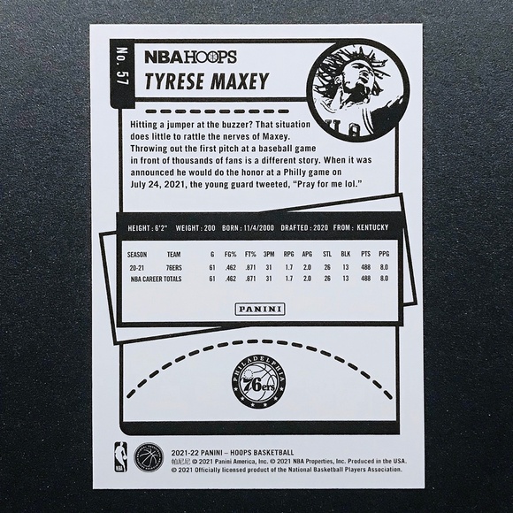Tyrese Maxey - 2021-22 Hoops #57 - Picture 2 of 2